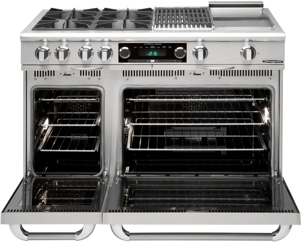 Capital Cooking - 48" Capital Connoisseurian Dual Fuel Range - Self Clean - 25K BTU - 4 Open Burners + 24" BBQ Grill Burner - COB484BB