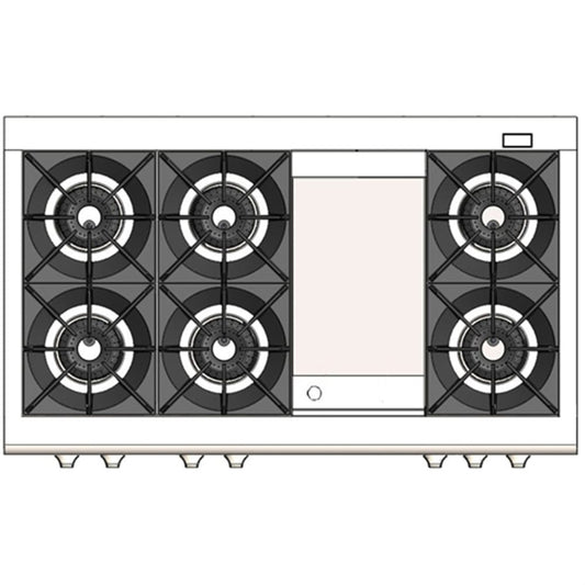 Capital Cooking - 48" Capital Connoisseurian Dual Fuel Range - Self Clean - 25K BTU - 6 Open Burners + 12" Griddle, 1 8K BTU Small Pan Burner - COB484G2