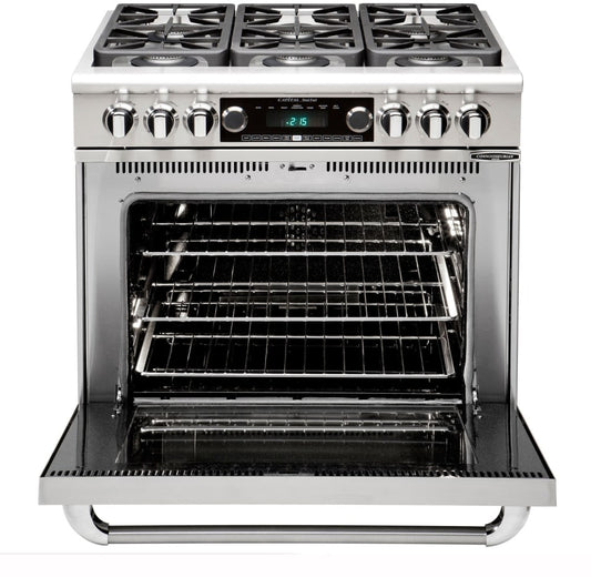 Capital Cooking - 36" Capital Connoisseurian Dual Fuel Range - Self Clean - 19K BTU - 4 Sealed Burners w/ 12" BBQ (centered) - CSB362B2