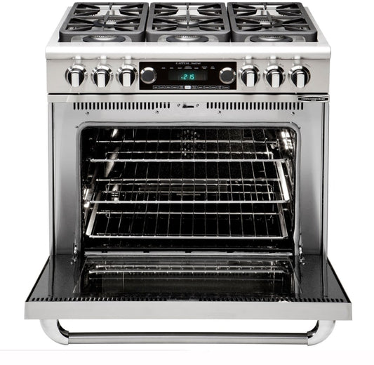 Capital Cooking - 36" Capital Connoisseurian Dual Fuel Range - Self Clean - 19K BTU - 4 Sealed Burners w/ 12" Griddle (centered) - CSB362G2