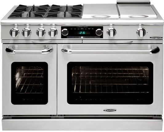 Capital Cooking - 48" Capital Connoisseurian Dual Fuel Range - Self Clean - 19K BTU - 6 Sealed Burners w/ 12" BBQ - CSB484B2