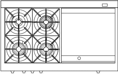 Capital Cooking - 36" Capital Connoisseurian Dual Fuel Range - Self Clean - 19K BTU - 4 Sealed Burners w/ 24" Griddle - CSB484GG