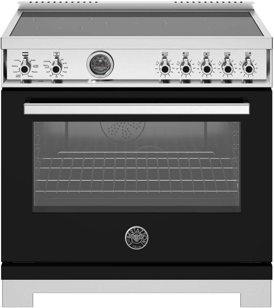 Bertazzoni - 36 inch Induction Range, 5 Heating Zones and Cast Iron Griddle, Electric Self-Clean Oven - PRO365ICFEPXT