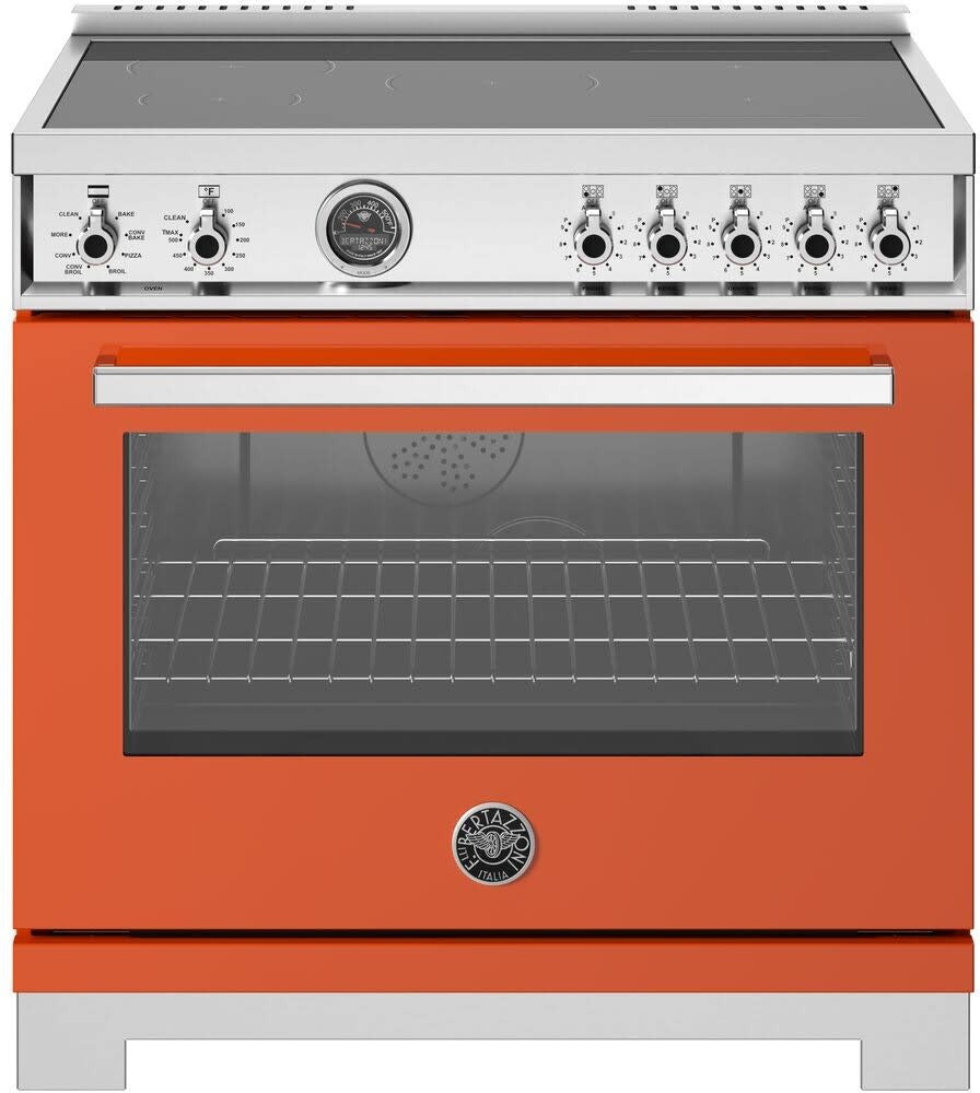 Bertazzoni - 36 inch Induction Range, 5 Heating Zones and Cast Iron Griddle, Electric Self-Clean Oven - PRO365ICFEPXT