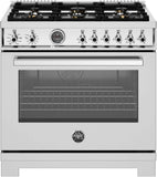 Bertazzoni - 36 inch Dual Fuel Range, 6 Brass Burners and Cast Iron Griddle, Electric Self-Clean Oven - PRO366BCFEPXT