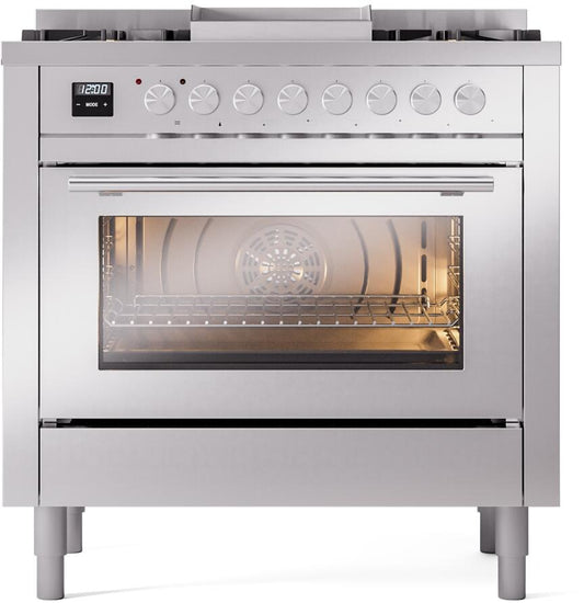 ILVE - 36" Pro Plus II Series Freestanding Dual Fuel Range - Viewing Window(s) - Griddle - Natural Gas