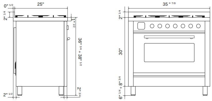 ILVE - 36" Pro Plus II Series Freestanding Dual Fuel Range - Viewing Window(s) - Griddle - Natural Gas