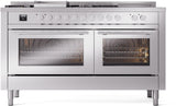 ILVE - 60" Pro Plus II Series Freestanding Dual Fuel Range - Double Oven - Viewing Window(s) - Griddle, Coup de Feu,- Liquid Propane