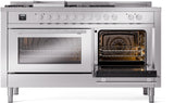 ILVE - 60" Pro Plus II Series Freestanding Dual Fuel Range - Double Oven - Viewing Window(s) - Griddle, Coup de Feu,- Natural Gas