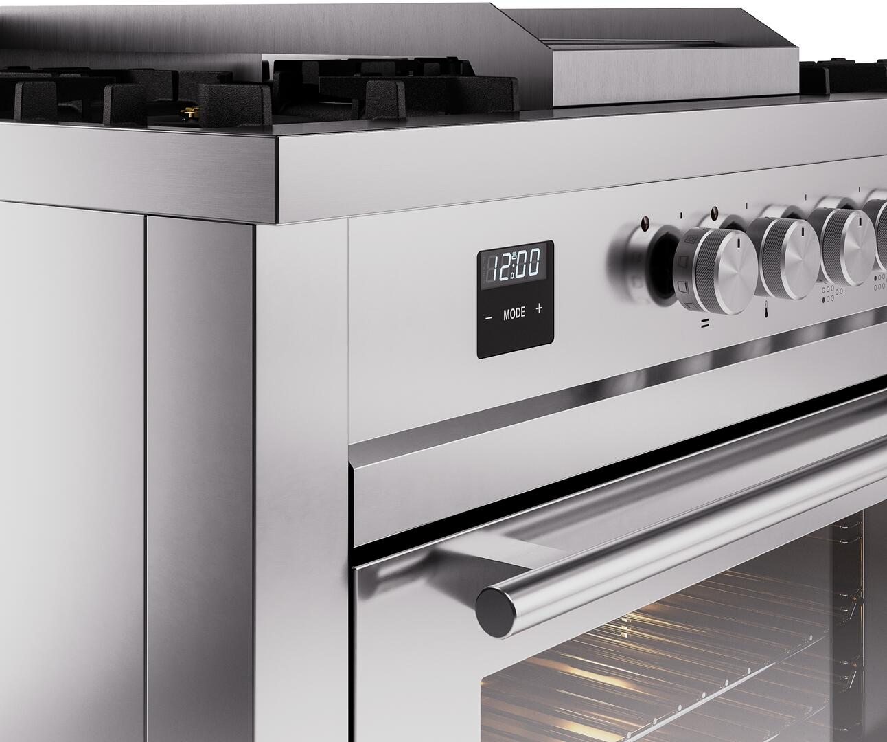 ILVE - 60" Pro Plus II Series Freestanding Dual Fuel Range - Double Oven - Viewing Window(s) - Griddle, Coup de Feu,- Natural Gas