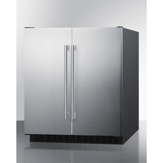 Summit - 30" wide undercounter frost-free side-by-side refrigerator-freezer in stainless steel with locks, stainless steel handles, and digital controls - FFRF3070BSS