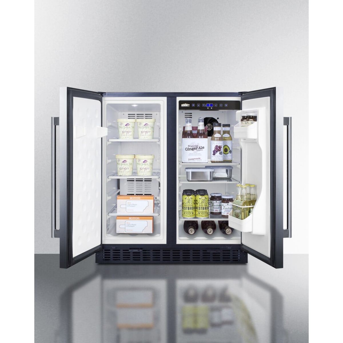 Summit - 30" wide undercounter frost-free side-by-side refrigerator-freezer in stainless steel with locks, stainless steel handles, and digital controls - FFRF3070BSS