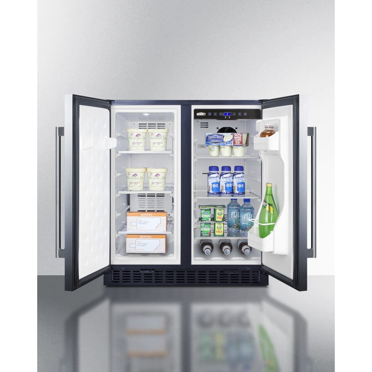 Summit - 30" wide undercounter frost-free side-by-side refrigerator-freezer in stainless steel with locks, stainless steel handles, and digital controls - FFRF3070BSS