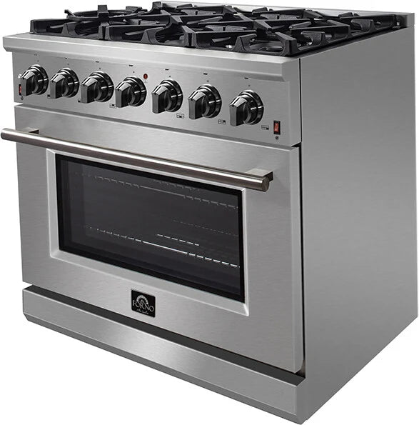 FORNO - 36-Inch Freestanding Gas Range: 6 Sealed Burners, 5.36 cu. ft. Oven, Continuous Grates, Convection, Illuminated Knobs
