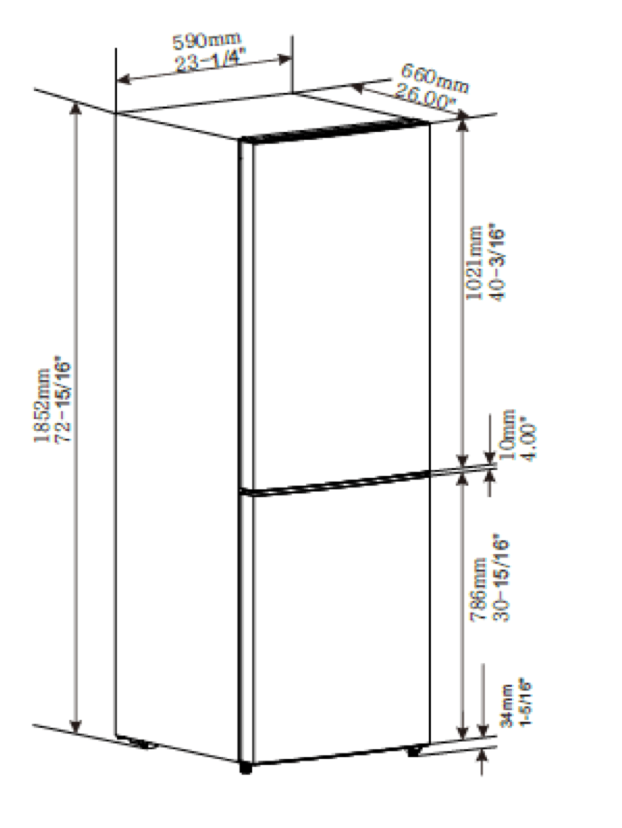 FORNO - 24-Inch Refrigerator 11.1 cu.ft Bottom Freezer in Stainless Steel with Side Grip Handle