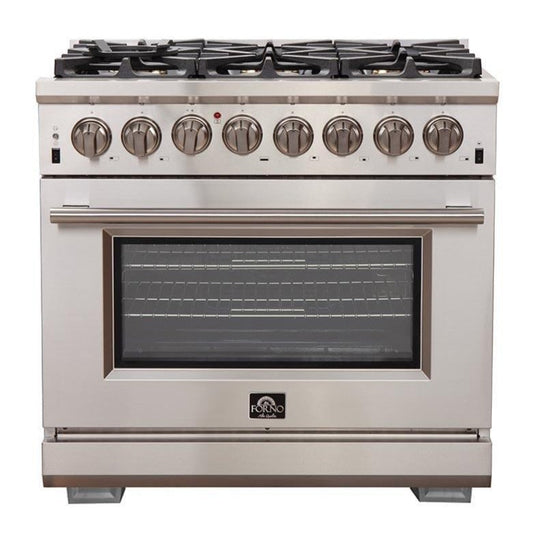 FORNO - 36-Inch Capriasca Dual Fuel Range - Gas Cooktop with 240v Electric Oven - 6 Burners, Convection Oven and 120,000 BTUs