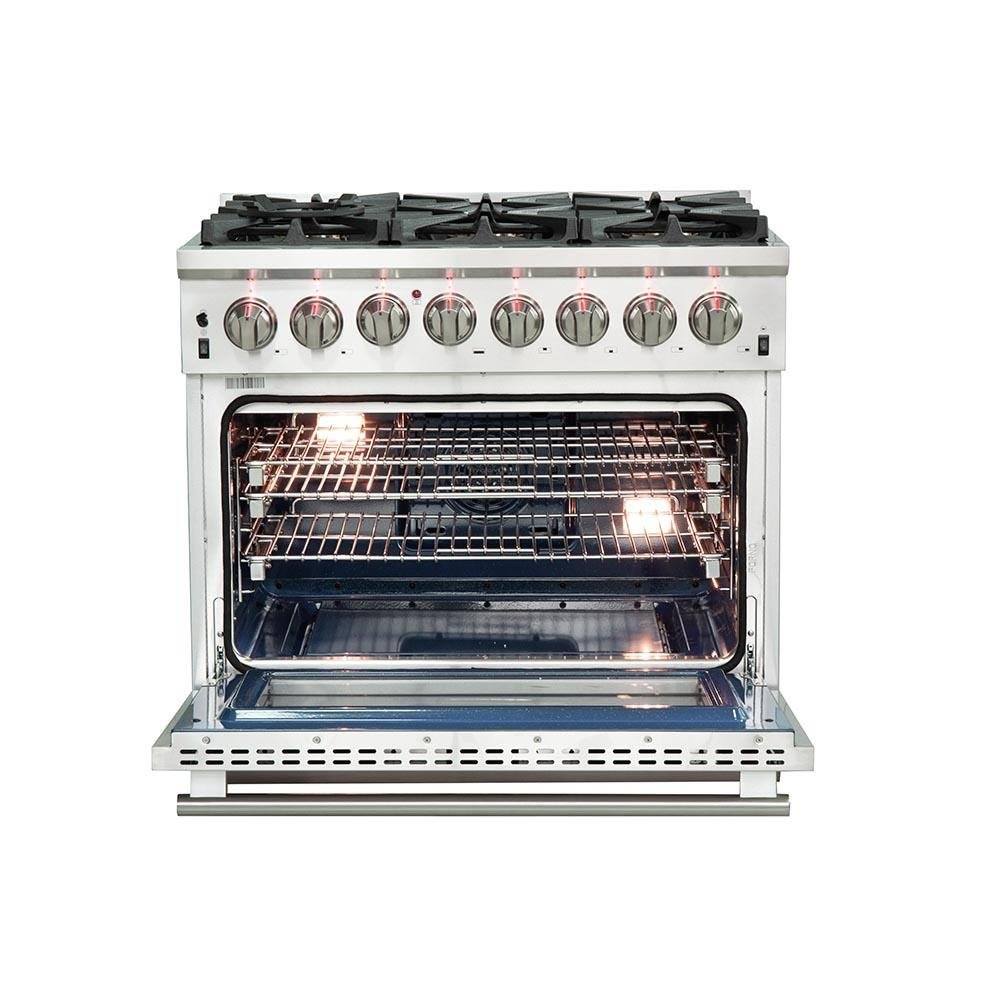 FORNO - 36-Inch Capriasca Dual Fuel Range - Gas Cooktop with 240v Electric Oven - 6 Burners, Convection Oven and 120,000 BTUs