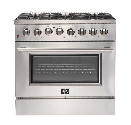 FORNO - 36-Inch Galiano Dual Fuel Range with 6 Gas Burners, 240v Electric Convection Oven