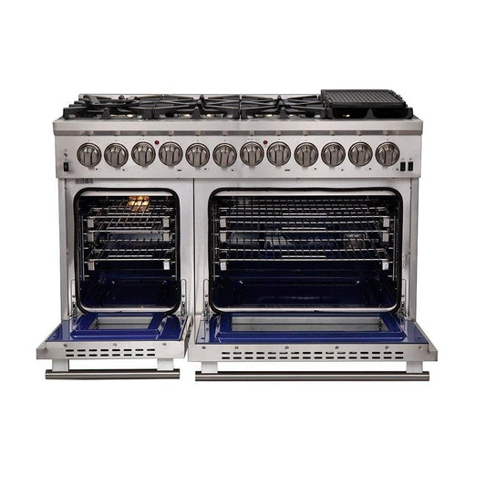 FORNO - 48-Inch Capriasca Dual Fuel Range with 240v Electric Oven - 8 Burners, Griddle, and 160,000 BTUs
