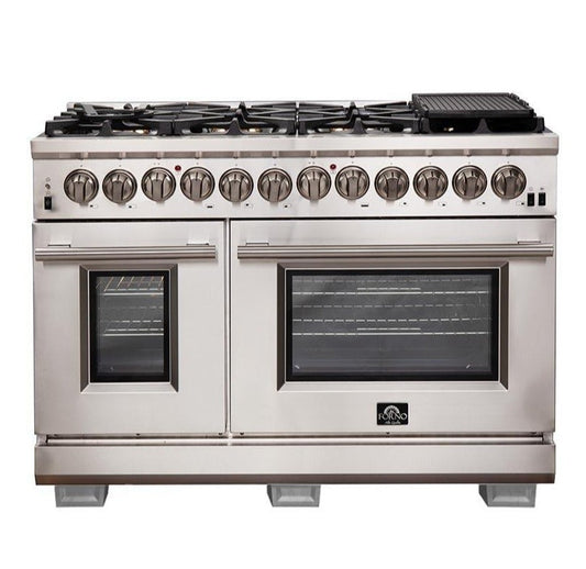 FORNO - 48-Inch Capriasca Dual Fuel Range with 240v Electric Oven - 8 Burners, Griddle, and 160,000 BTUs