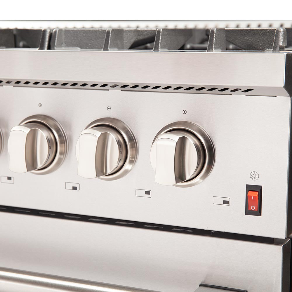 FORNO - 48-Inch Galiano Dual Fuel Range - Gas Cooktop with 240v Electric Oven - 8 Burners, Griddle, and Double Oven