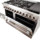 FORNO - 48-Inch Galiano Dual Fuel Range - Gas Cooktop with 240v Electric Oven - 8 Burners, Griddle, and Double Oven