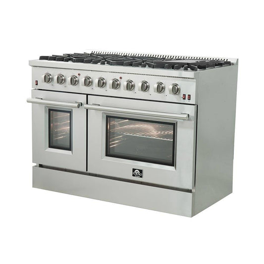 FORNO - 48-Inch Galiano Gas Range with 8 Burners and Reversible Griddle in Stainless Steel