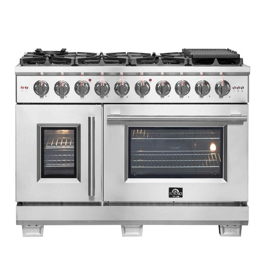 FORNO - 48-Inch Capriasca Gas Range with 8 Burners, 160,000 BTUs, & French Door Gas Oven in Stainless Steel