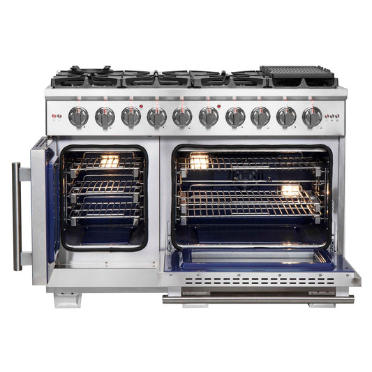 FORNO - 48-Inch Capriasca Gas Range with 8 Burners, 160,000 BTUs, & French Door Gas Oven in Stainless Steel