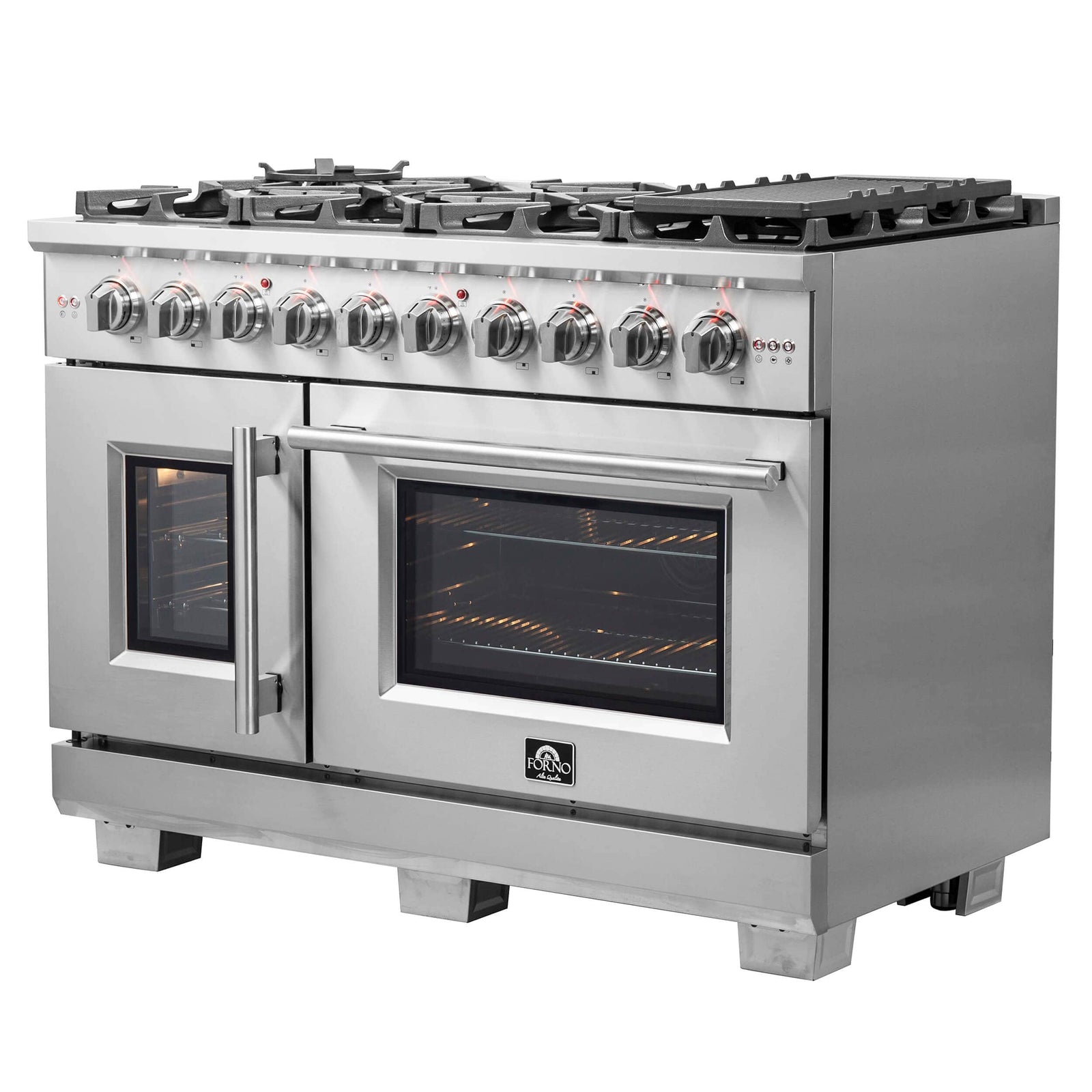 FORNO - 48-Inch Capriasca Gas Range with 8 Burners, 160,000 BTUs, & French Door Gas Oven in Stainless Steel