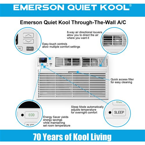 Emerson Quiet - 10000 BTU TTW Heat/Cool Air Conditioner with Wifi Controls, 230V | EATE10RSD2T