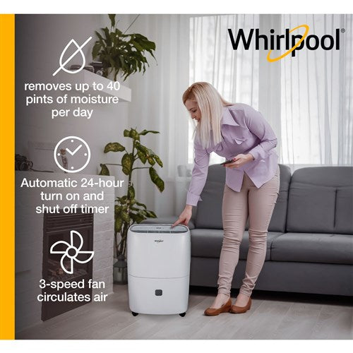 Whirlpool - 40 Pint Dehumidifier, White, E-Star - WHAD401CW