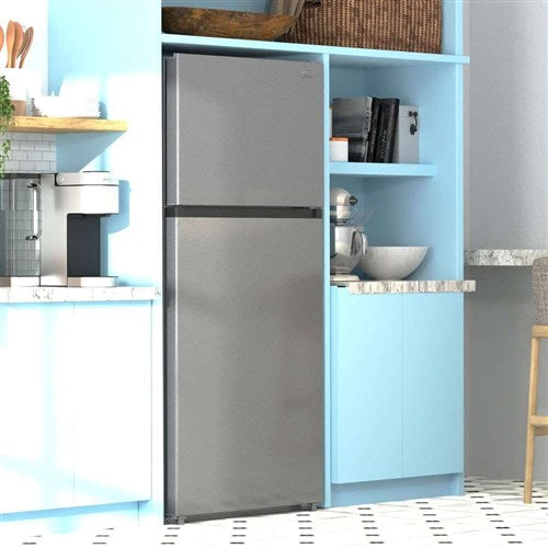 Midea - 18 CF Top Mount Refrigerator, Glass Shelves, Ice Maker Ready, ESTAR - MRT18S3AST