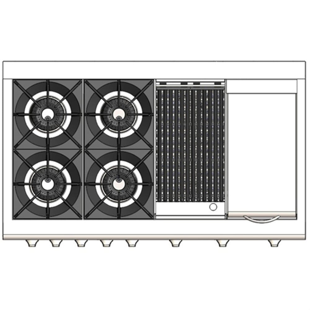 Capital Cooking - 48" Capital Culinarian Range - Self Clean - 25K BTU - 4 Open Burners + 12" BBQ Grill Burner and 12" Griddle - CGSR484BG