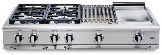 Capital Cooking - 36" Capital Precision Rangetop - 19K BTU - 6 Sealed Burners w/ 12" Griddle - GRT486G