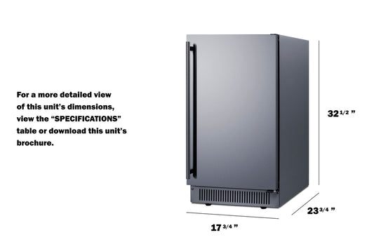 Summit - 18" wide clear icemaker in ADA height for outdoor use - BIM182OSADA