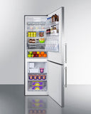 Summit - European counter depth bottom freezer refrigerator with stainless steel doors, platinum cabinet, factory installed icemaker, and digital controls for each section - FFBF249SS2IM