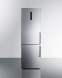 Summit - European counter depth bottom freezer refrigerator with stainless steel doors, platinum cabinet, factory installed icemaker, and digital controls for each section - FFBF249SS2IM