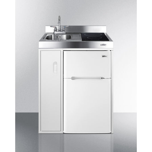 Summit - 30" wide all-in-one kitchenette with 2-burner 115V induction cooktop, refrigerator-freezer, sink, and storage cabinet - C30IND