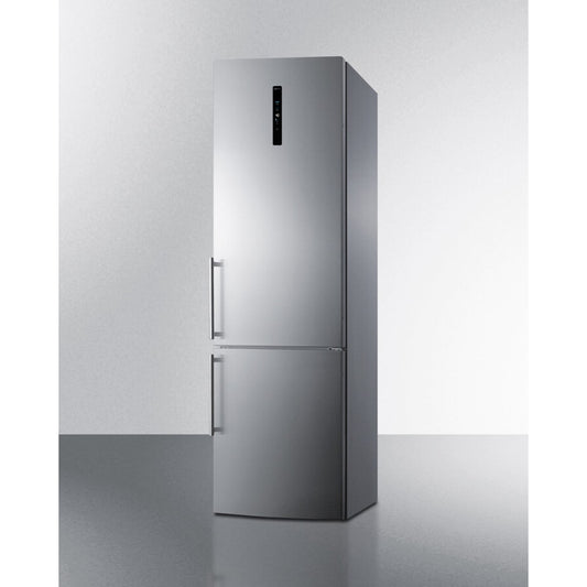 Summit - European counter depth bottom freezer refrigerator with icemaker, stainless steel doors, platinum cabinet, and digital controls for each section - FFBF181ES2IM