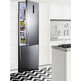 Summit - European counter depth bottom freezer refrigerator with icemaker, stainless steel doors, platinum cabinet, and digital controls for each section - FFBF181ES2IM