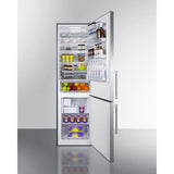 Summit - European counter depth bottom freezer refrigerator with icemaker, stainless steel doors, platinum cabinet, and digital controls for each section - FFBF181ES2IM