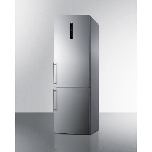 Summit - ENERGY STAR certified European counter depth bottom freezer refrigerator with stainless steel doors, platinum cabinet, and digital controls for each section - FFBF249SS2