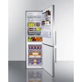 Summit - ENERGY STAR certified European counter depth bottom freezer refrigerator with stainless steel doors, platinum cabinet, and digital controls for each section - FFBF249SS2
