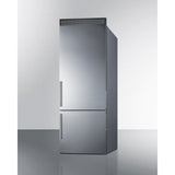 Summit - Frost-free bottom freezer refrigerator with factory-installed icemaker, handles, and grill to raise height to 72" - FFBF279SSXIMH72