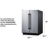 Summit - 24" wide undercounter frost-free side-by-side refrigerator-freezer in stainless steel with locks, stainless steel handles, and digital controls - FFRF24SS