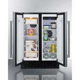 Summit - 24" wide undercounter frost-free side-by-side refrigerator-freezer in stainless steel with locks, stainless steel handles, and digital controls - FFRF24SS
