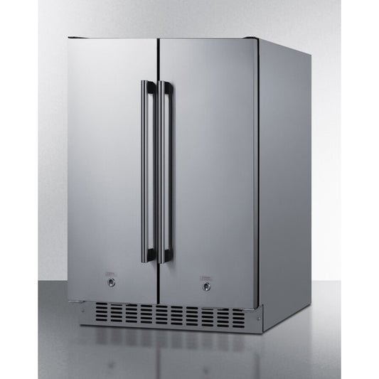 Summit - 24" wide undercounter frost-free side-by-side refrigerator-freezer in stainless steel with locks, stainless steel handles, and digital controls - FFRF24SSCSS