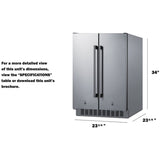 Summit - 24" wide undercounter frost-free side-by-side refrigerator-freezer in stainless steel with locks, stainless steel handles, and digital controls - FFRF24SSCSS