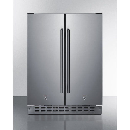 Summit - 24" wide undercounter frost-free side-by-side refrigerator-freezer in stainless steel with locks, stainless steel handles, and digital controls - FFRF24SSCSS